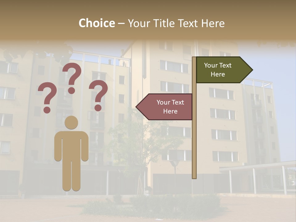 A Picture Of A Building With A Tree In Front Of It PowerPoint Template
