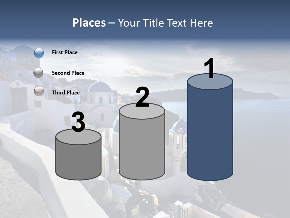 A Blue And White Church On A Cliff Overlooking The Ocean PowerPoint Template