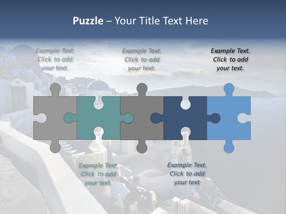 A Blue And White Church On A Cliff Overlooking The Ocean PowerPoint Template