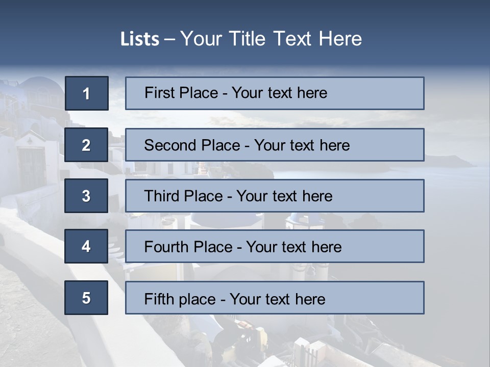 A Blue And White Church On A Cliff Overlooking The Ocean PowerPoint Template