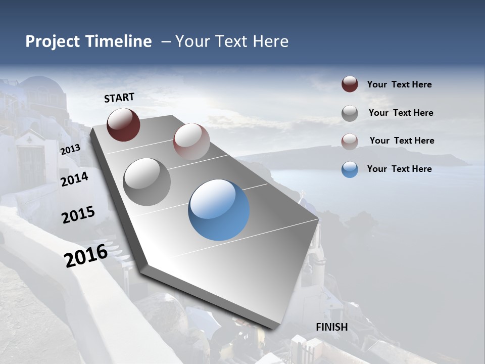 A Blue And White Church On A Cliff Overlooking The Ocean PowerPoint Template