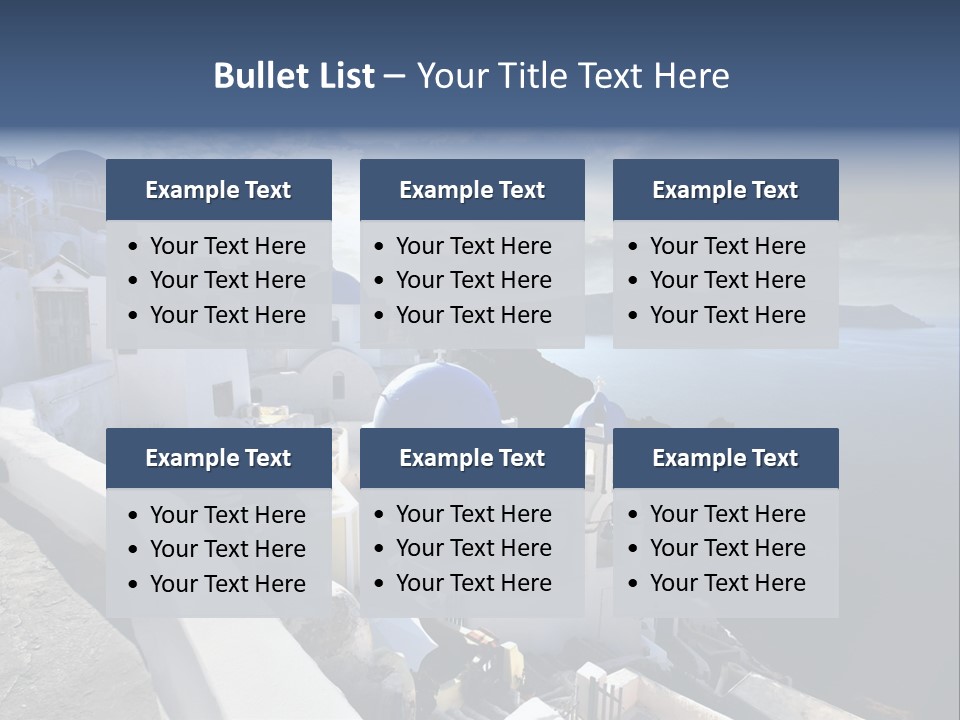 A Blue And White Church On A Cliff Overlooking The Ocean PowerPoint Template