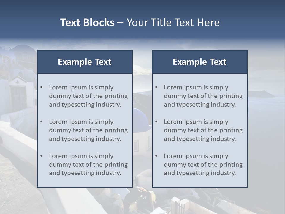 A Blue And White Church On A Cliff Overlooking The Ocean PowerPoint Template
