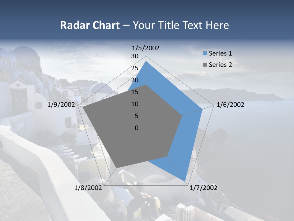 A Blue And White Church On A Cliff Overlooking The Ocean PowerPoint Template