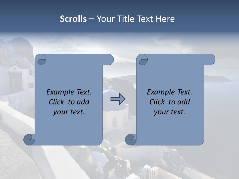 A Blue And White Church On A Cliff Overlooking The Ocean PowerPoint Template