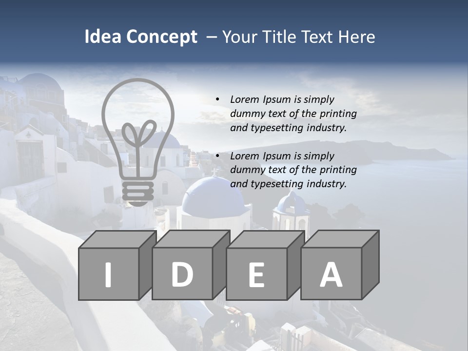 A Blue And White Church On A Cliff Overlooking The Ocean PowerPoint Template