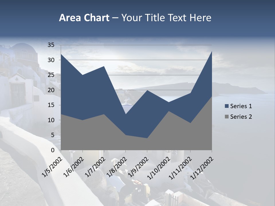 A Blue And White Church On A Cliff Overlooking The Ocean PowerPoint Template