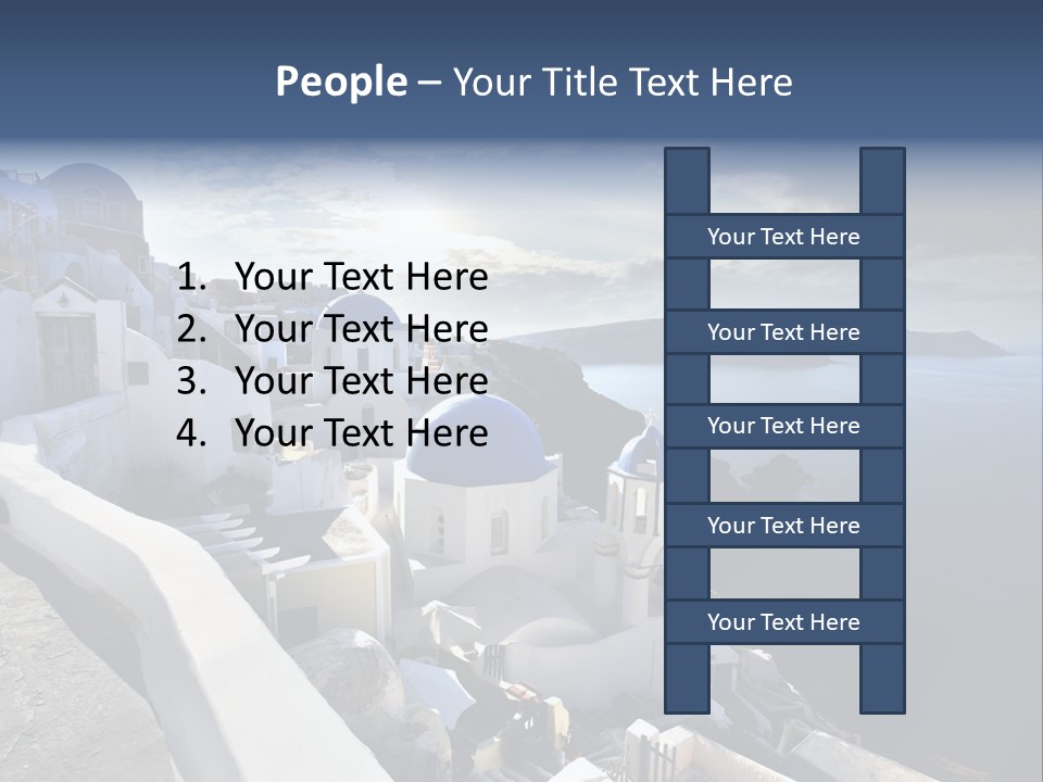 A Blue And White Church On A Cliff Overlooking The Ocean PowerPoint Template