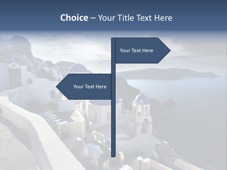 A Blue And White Church On A Cliff Overlooking The Ocean PowerPoint Template