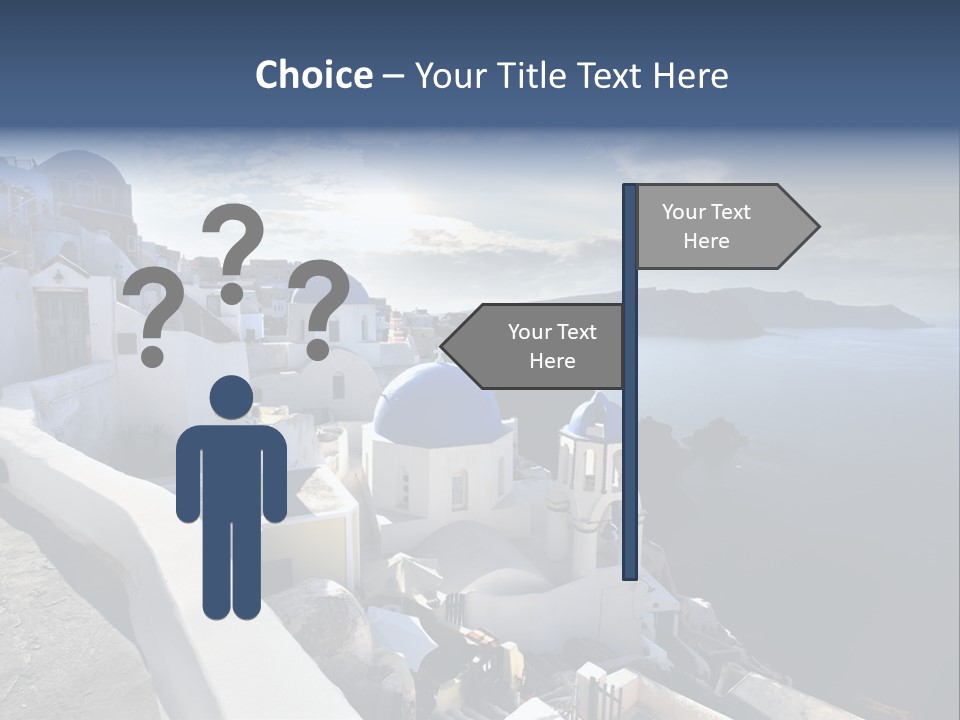 A Blue And White Church On A Cliff Overlooking The Ocean PowerPoint Template