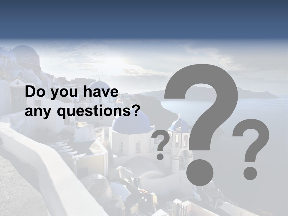 A Blue And White Church On A Cliff Overlooking The Ocean PowerPoint Template