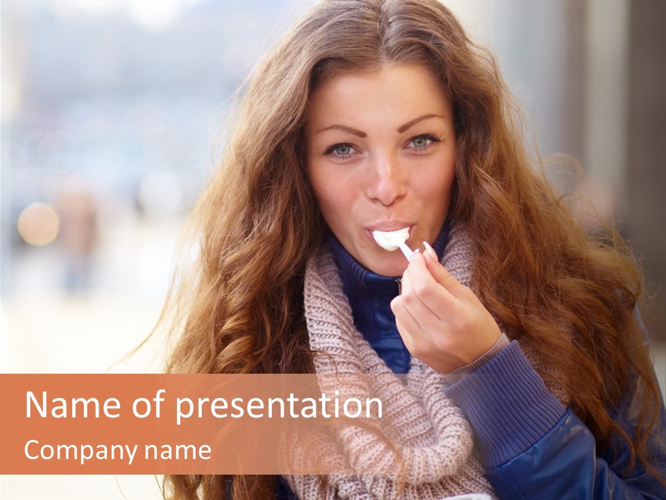 A Woman Brushing Her Teeth With A Toothbrush PowerPoint Template
