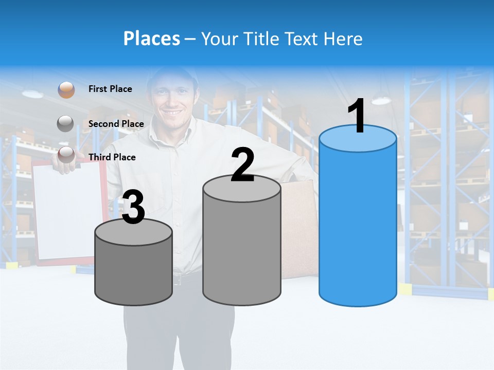 A Man Standing In A Warehouse Holding A Clipboard PowerPoint Template