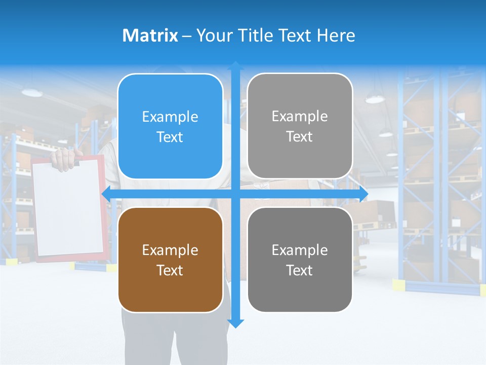 A Man Standing In A Warehouse Holding A Clipboard PowerPoint Template