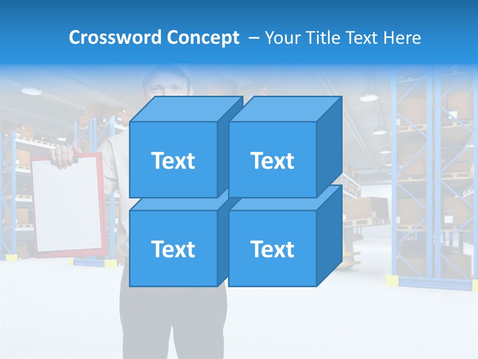 A Man Standing In A Warehouse Holding A Clipboard PowerPoint Template