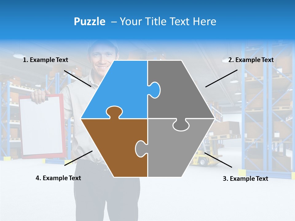 A Man Standing In A Warehouse Holding A Clipboard PowerPoint Template