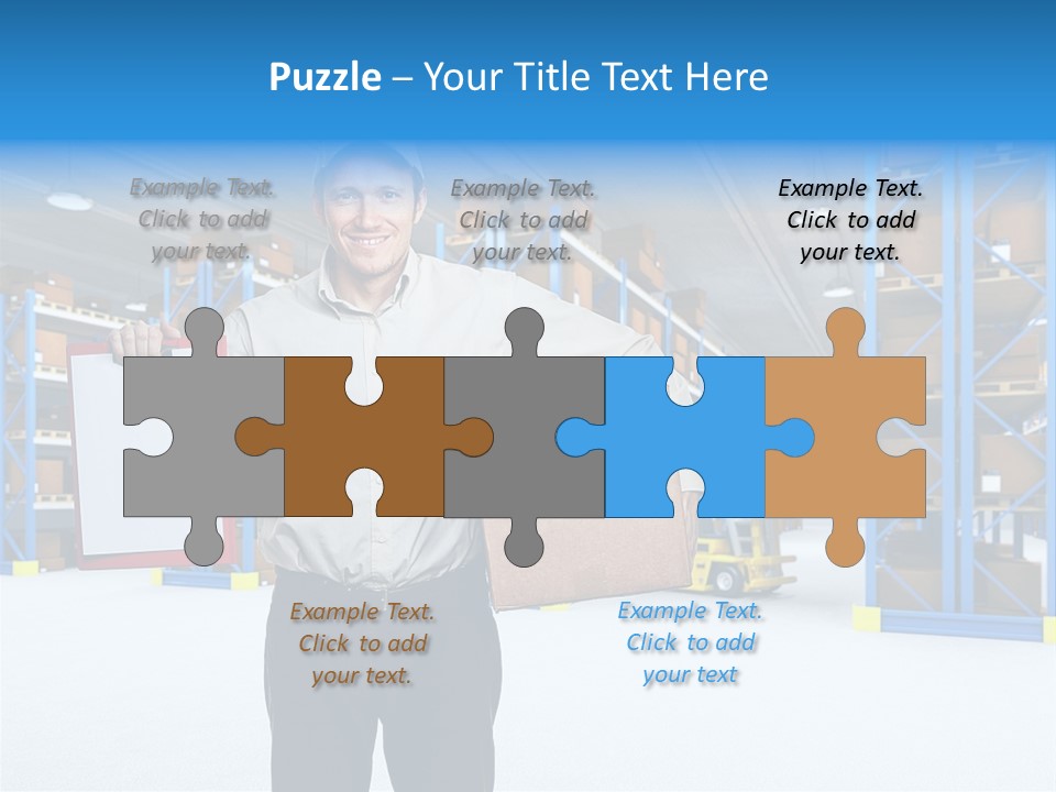 A Man Standing In A Warehouse Holding A Clipboard PowerPoint Template
