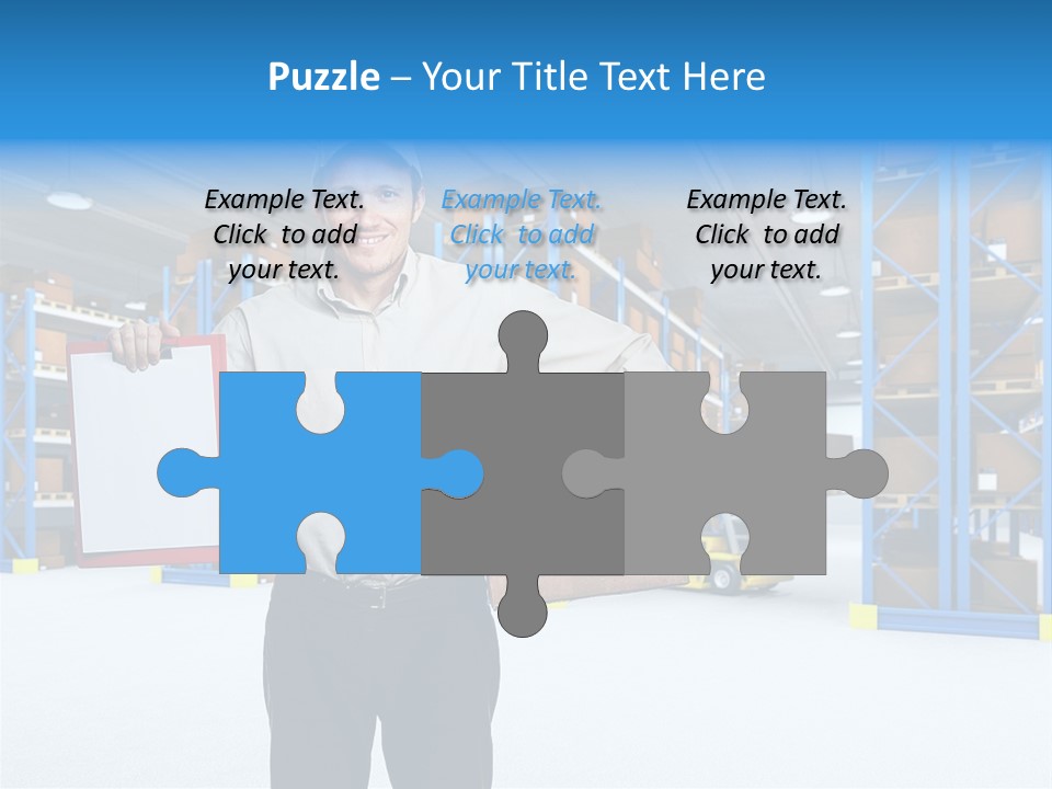 A Man Standing In A Warehouse Holding A Clipboard PowerPoint Template