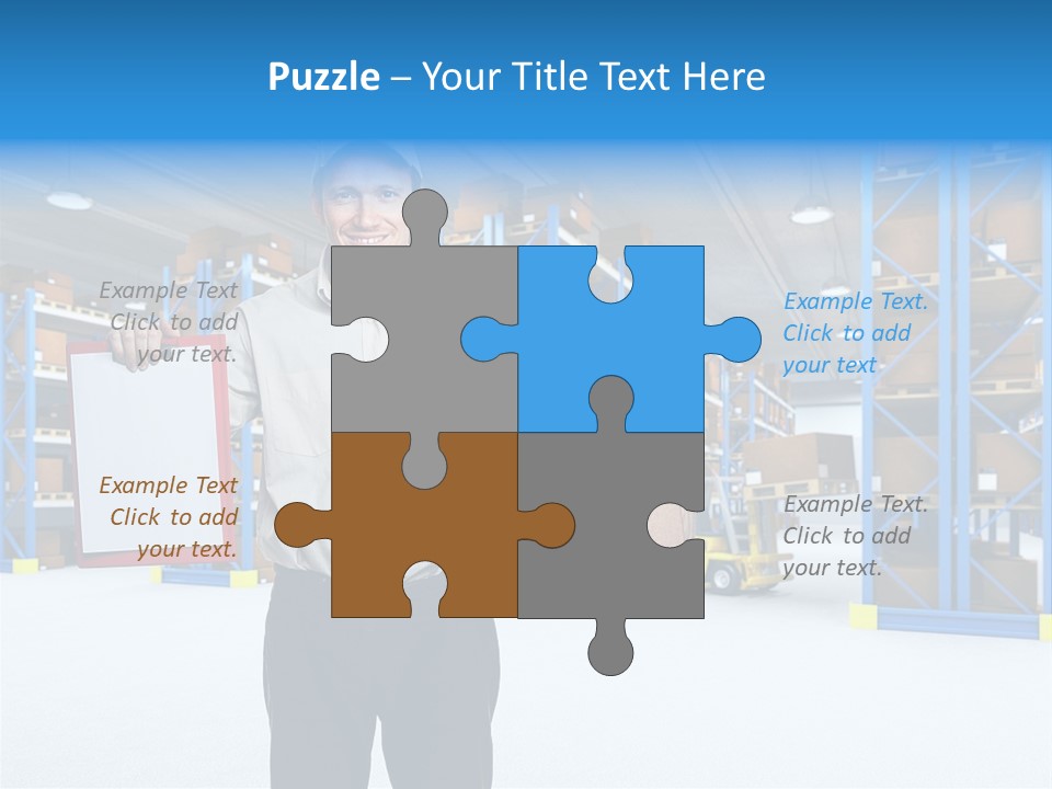 A Man Standing In A Warehouse Holding A Clipboard PowerPoint Template