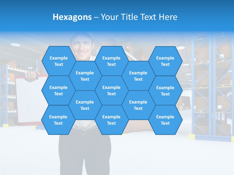 A Man Standing In A Warehouse Holding A Clipboard PowerPoint Template