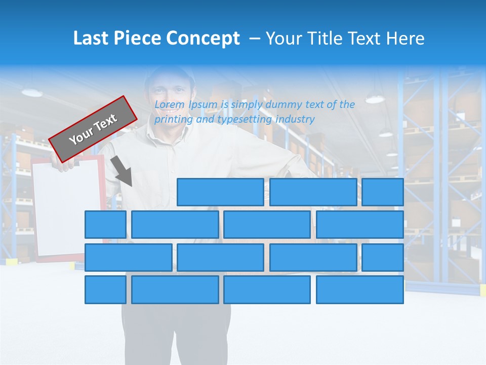 A Man Standing In A Warehouse Holding A Clipboard PowerPoint Template