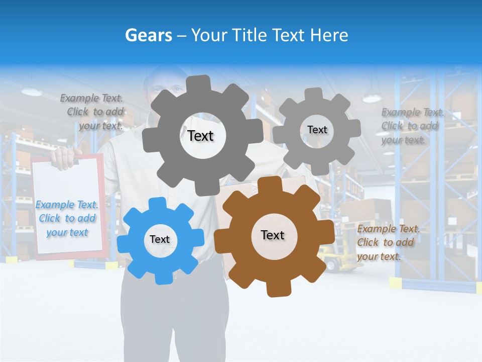 A Man Standing In A Warehouse Holding A Clipboard PowerPoint Template