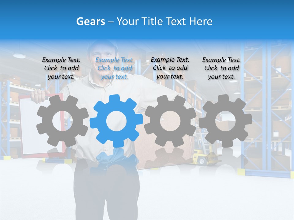 A Man Standing In A Warehouse Holding A Clipboard PowerPoint Template