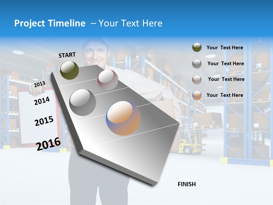 A Man Standing In A Warehouse Holding A Clipboard PowerPoint Template