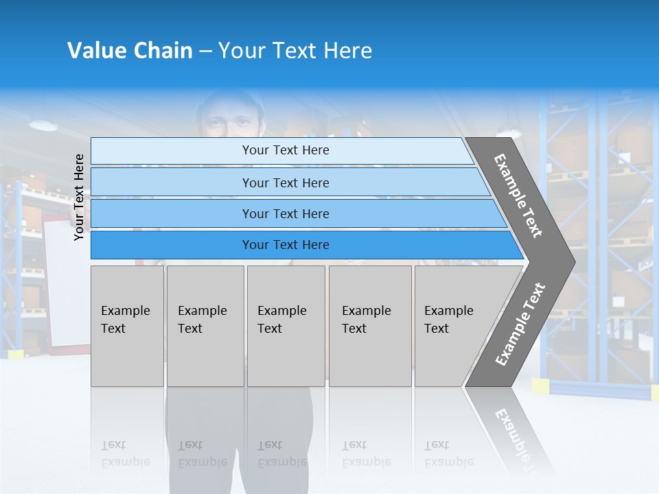 A Man Standing In A Warehouse Holding A Clipboard PowerPoint Template