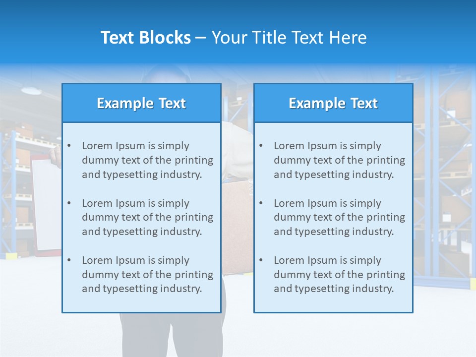 A Man Standing In A Warehouse Holding A Clipboard PowerPoint Template