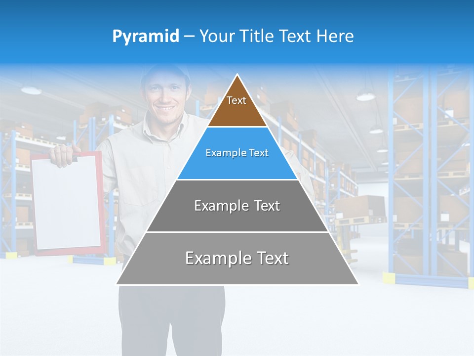A Man Standing In A Warehouse Holding A Clipboard PowerPoint Template