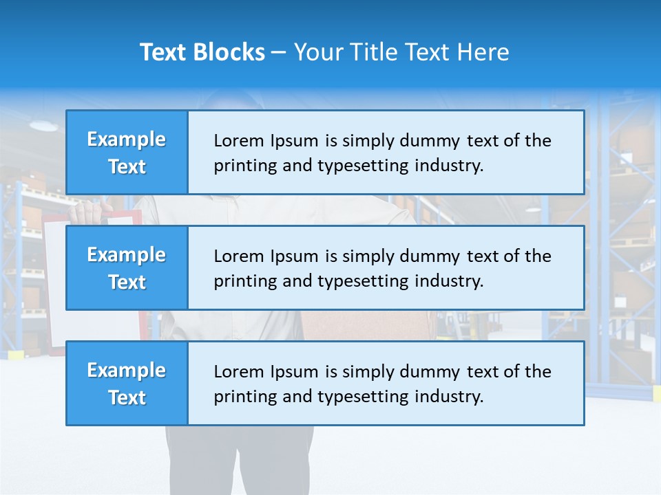 A Man Standing In A Warehouse Holding A Clipboard PowerPoint Template