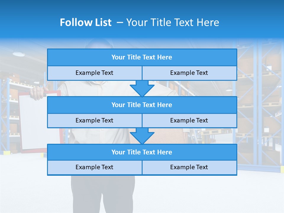 A Man Standing In A Warehouse Holding A Clipboard PowerPoint Template