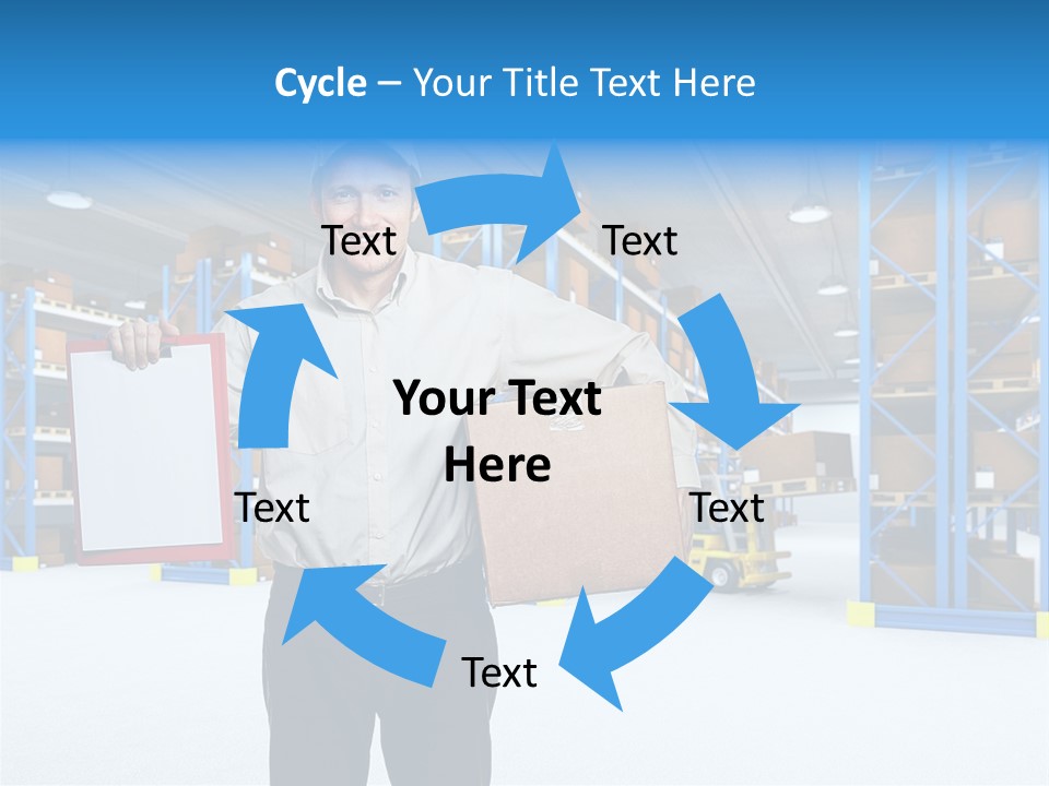 A Man Standing In A Warehouse Holding A Clipboard PowerPoint Template