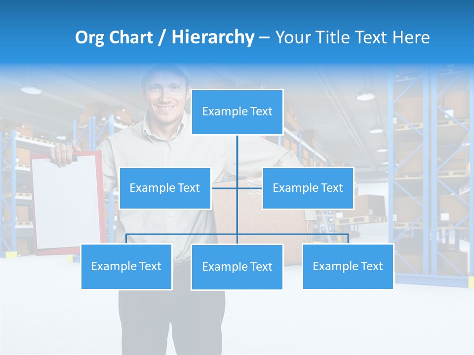 A Man Standing In A Warehouse Holding A Clipboard PowerPoint Template