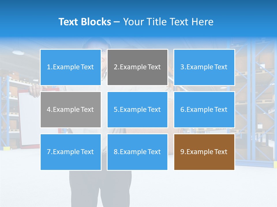 A Man Standing In A Warehouse Holding A Clipboard PowerPoint Template