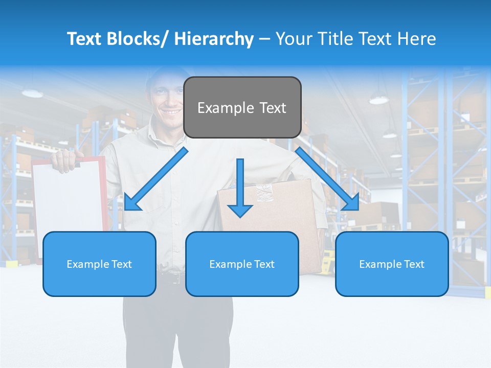 A Man Standing In A Warehouse Holding A Clipboard PowerPoint Template