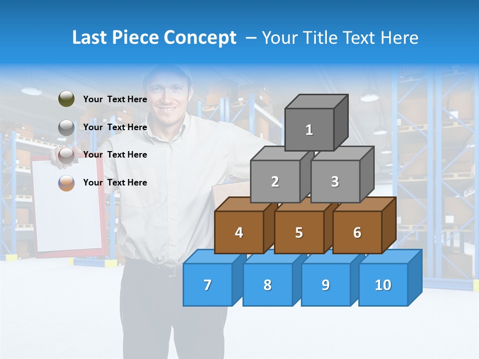 A Man Standing In A Warehouse Holding A Clipboard PowerPoint Template