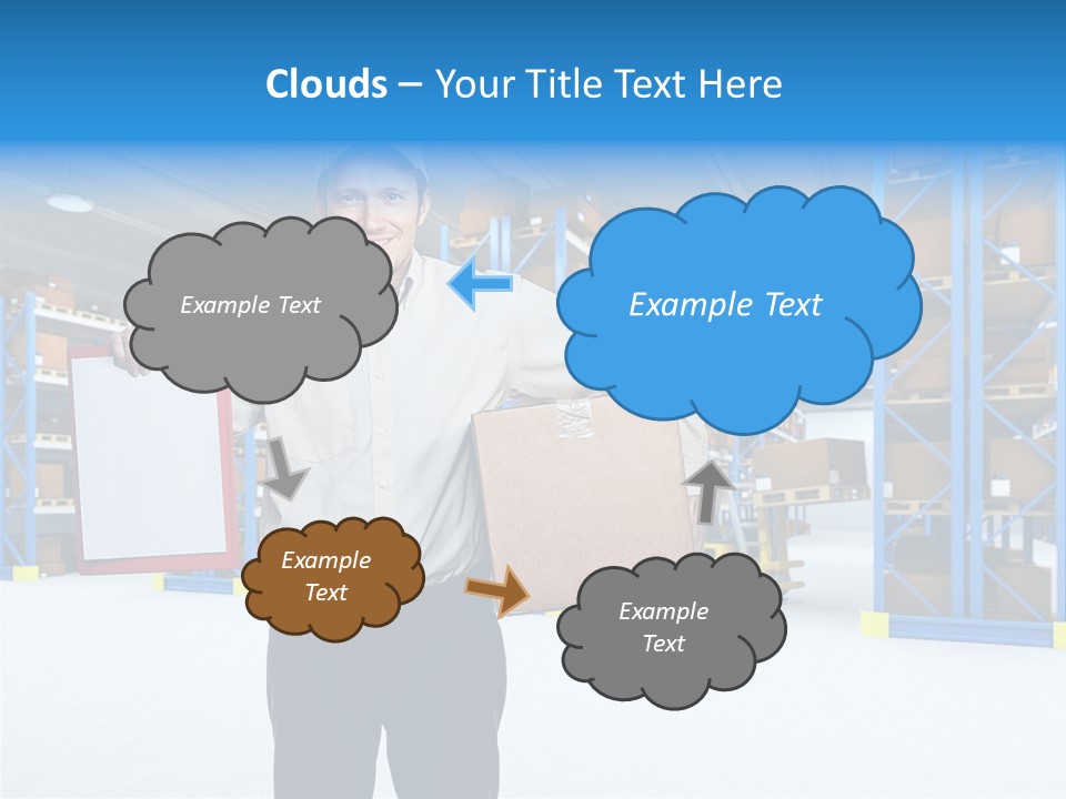 A Man Standing In A Warehouse Holding A Clipboard PowerPoint Template
