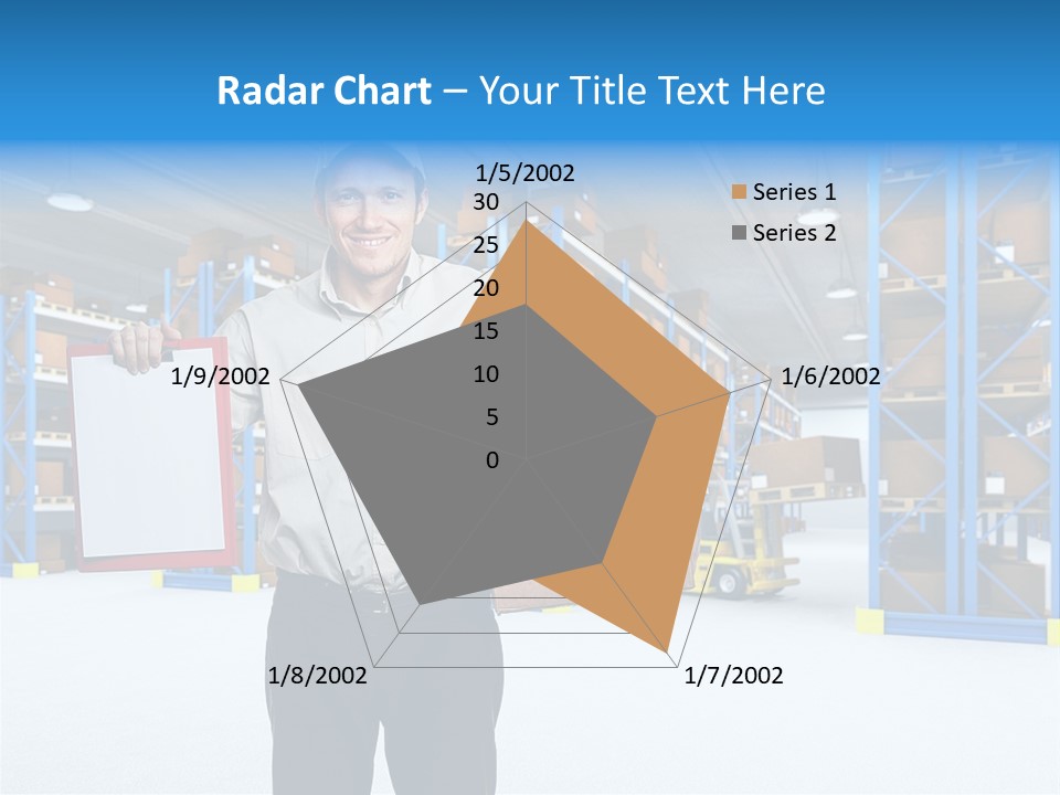 A Man Standing In A Warehouse Holding A Clipboard PowerPoint Template