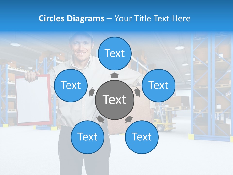 A Man Standing In A Warehouse Holding A Clipboard PowerPoint Template