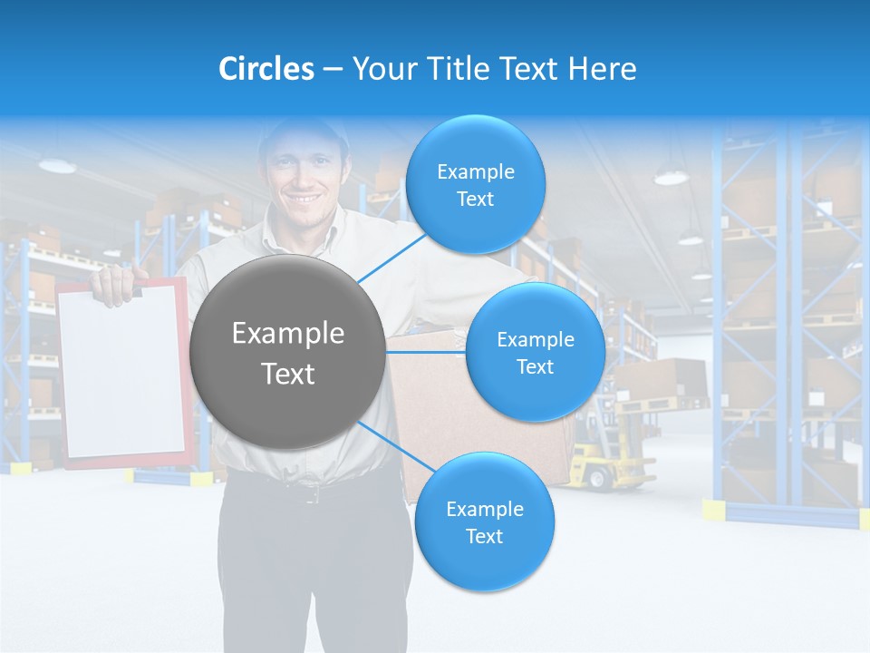 A Man Standing In A Warehouse Holding A Clipboard PowerPoint Template