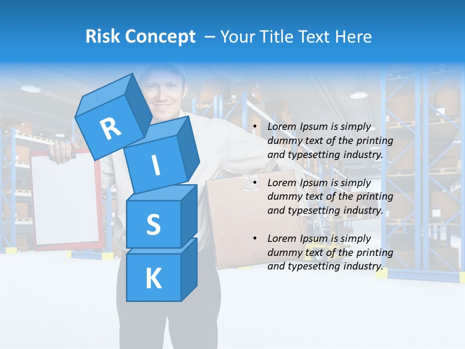A Man Standing In A Warehouse Holding A Clipboard PowerPoint Template