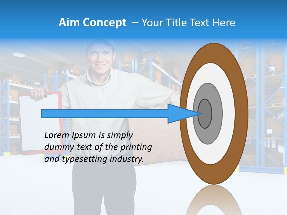 A Man Standing In A Warehouse Holding A Clipboard PowerPoint Template