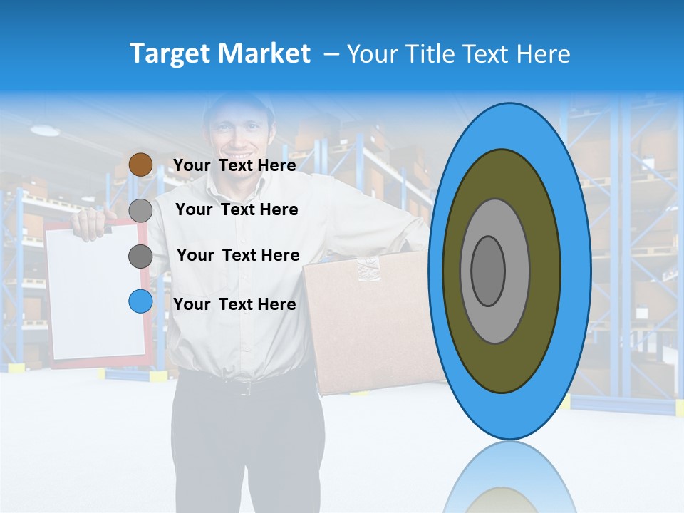 A Man Standing In A Warehouse Holding A Clipboard PowerPoint Template