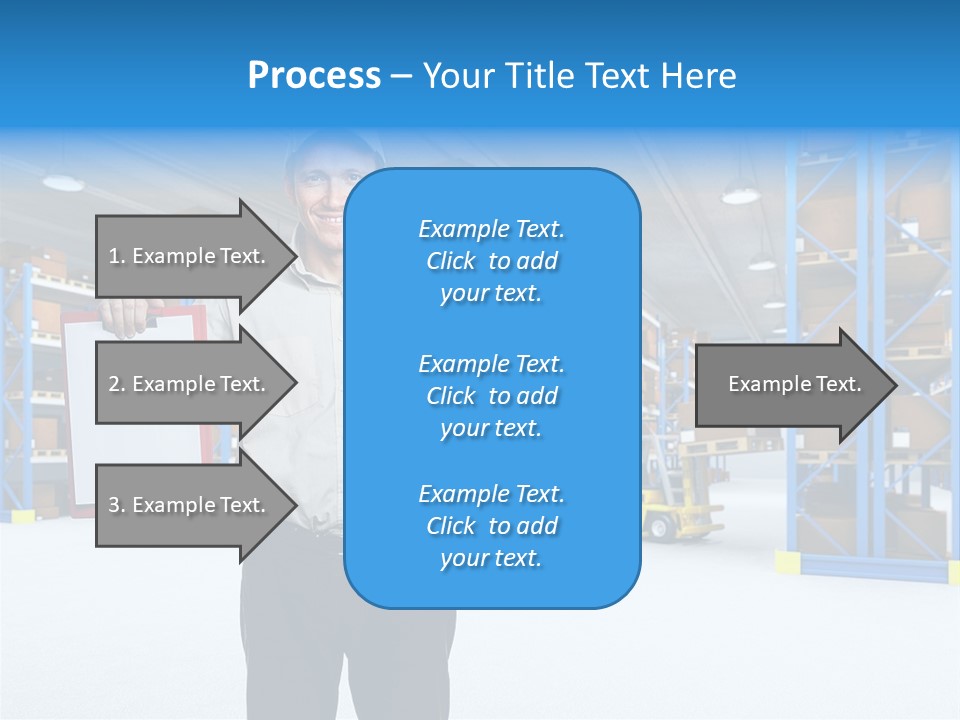 A Man Standing In A Warehouse Holding A Clipboard PowerPoint Template