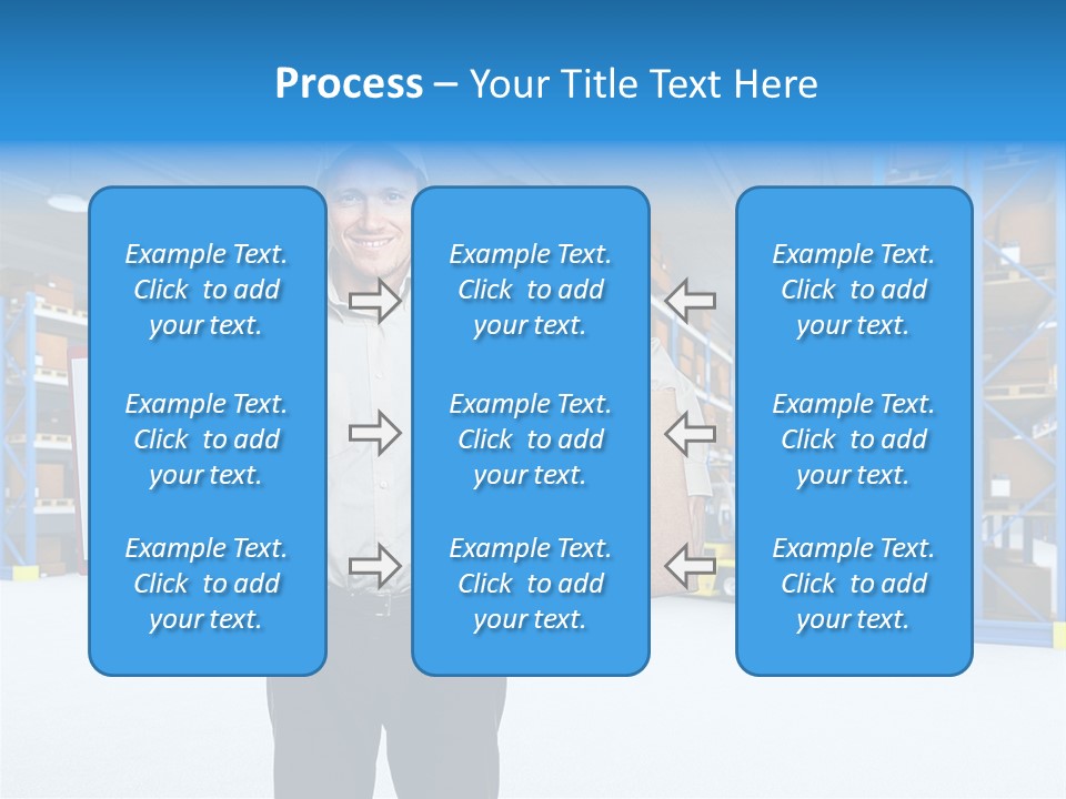 A Man Standing In A Warehouse Holding A Clipboard PowerPoint Template