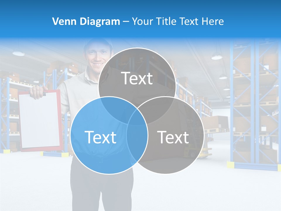 A Man Standing In A Warehouse Holding A Clipboard PowerPoint Template