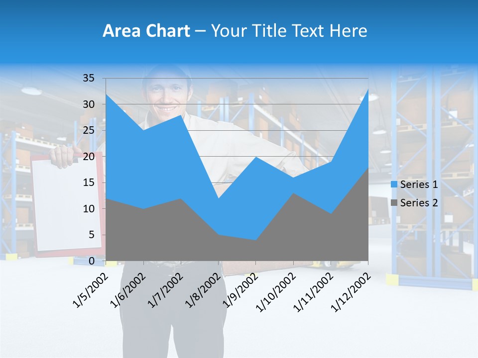 A Man Standing In A Warehouse Holding A Clipboard PowerPoint Template