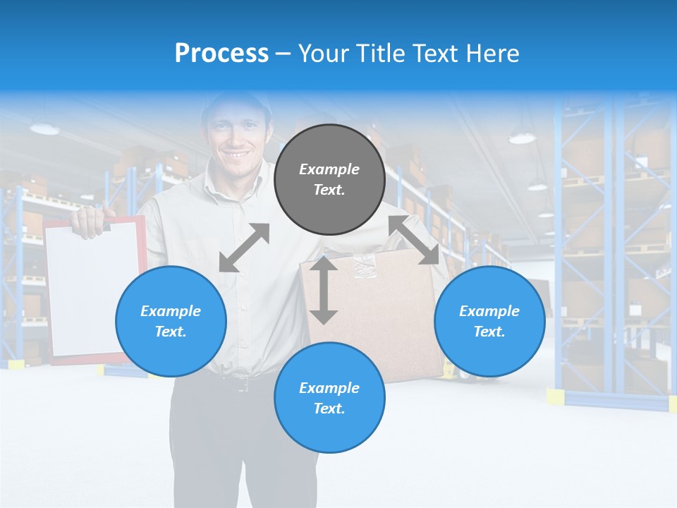 A Man Standing In A Warehouse Holding A Clipboard PowerPoint Template
